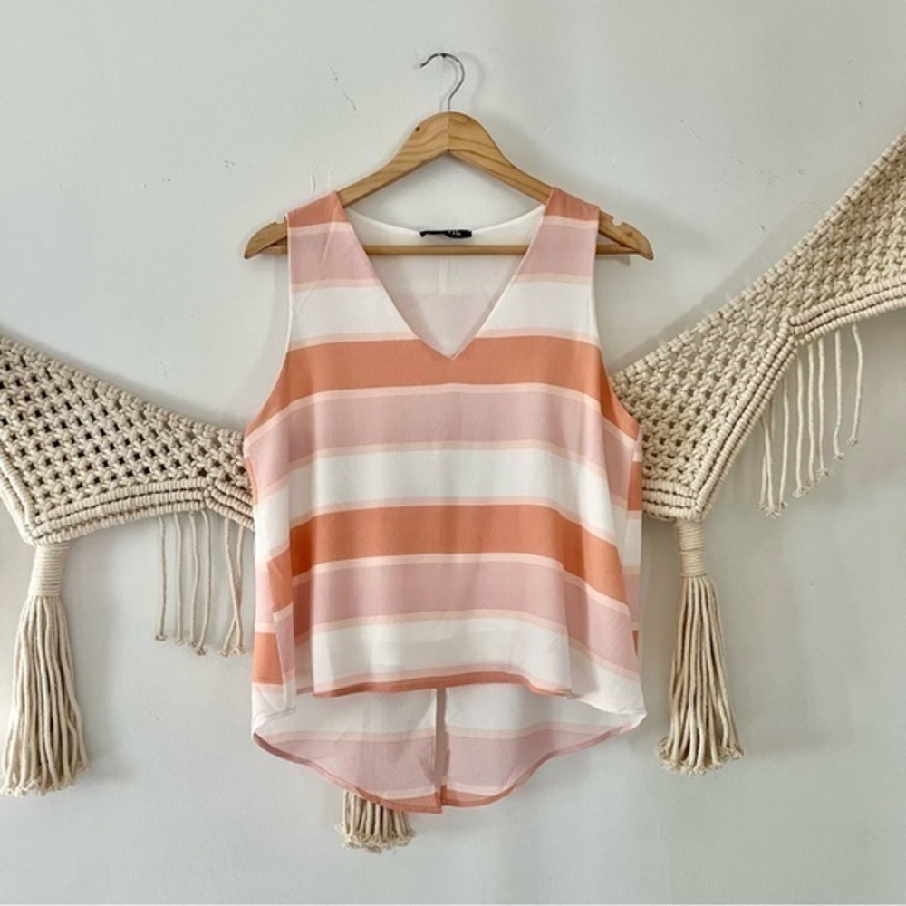 Lulu’s Fab’rik Pink Peach Striped Sleeveless Tank Top Blouse